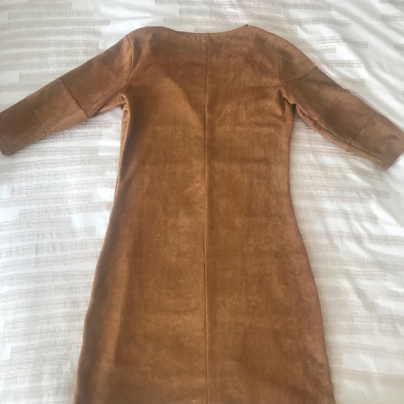 Velvet tan dress with front zipper. - Picture 2 of 3